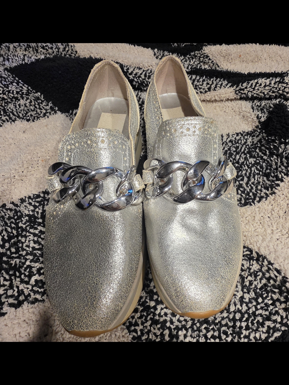 Dolce Vita Metallic Silver Chain-Trim Slip-On Loafers